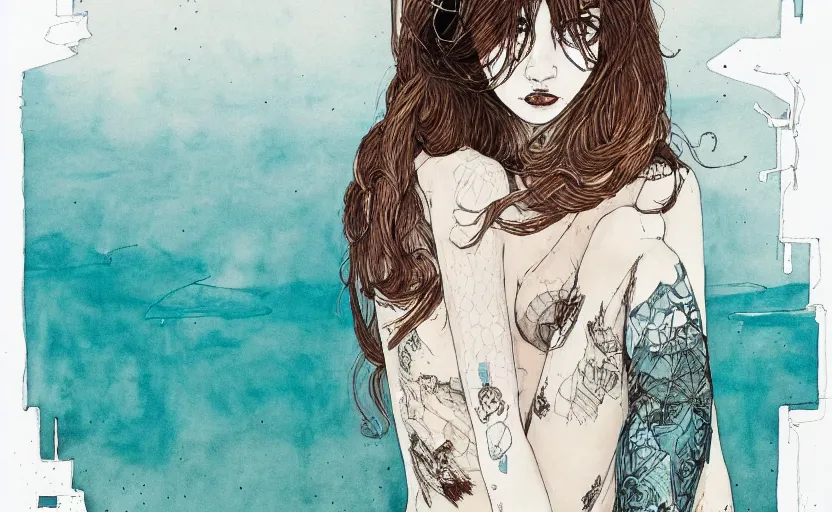 Image similar to lost city by kaethe butcher, dynamic lighting, gradient light blue, brown, blonde cream and white color scheme, grunge aesthetic