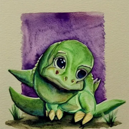 Prompt: cute watercolour of a baby dinosaur