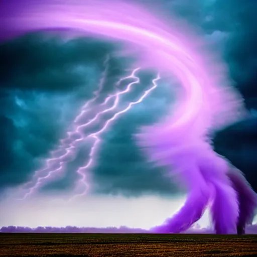 Image similar to amazing photo of purple clouds in the shape of a tornado, digital art, beautiful dramatic lighting