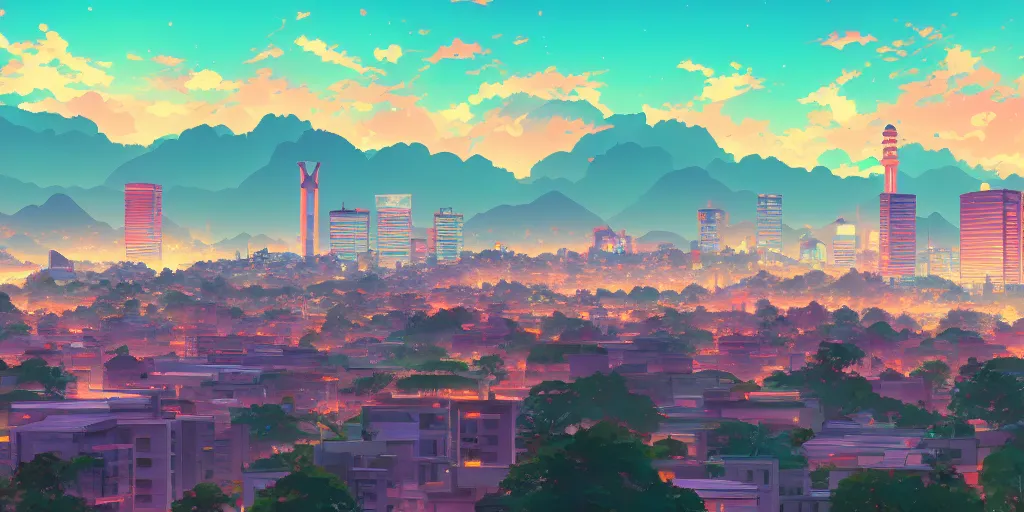 Image similar to Islamabad skyline background, rich vivid colors, ambient lighting, dynamic lighting, 4k, HQ, official media, anime key visual, makoto shinkai, ilya kuvshinov, lois van baarle, rossdraws, detailed, trending on artstation