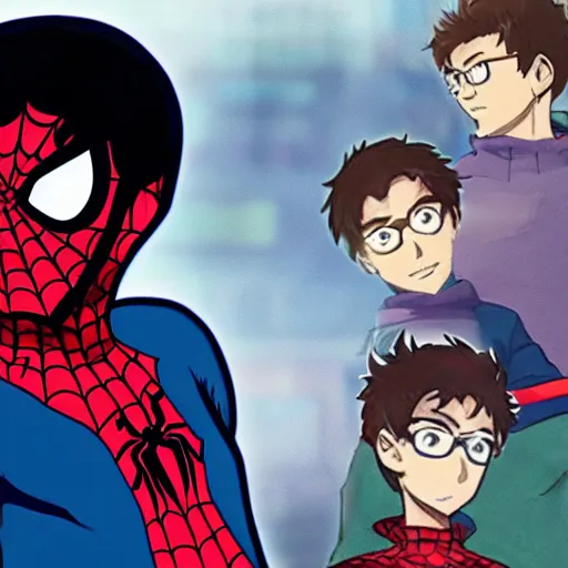 Prompt: peter parker with spider - man hoodie as a cryptocurrency trader in fate stay night anime style