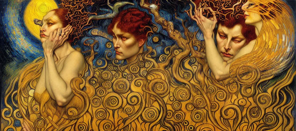 Image similar to Divine Chaos Engine by Karol Bak, Jean Delville, William Blake, Gustav Klimt, and Vincent Van Gogh, symbolist, visionary