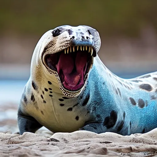 Image similar to photo of a hybrid between a leopard seal and a velociraptor