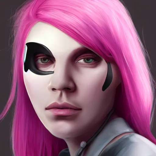 Image similar to portrait of pink haired woman nurse wearing an eyepatch, trending on artstation