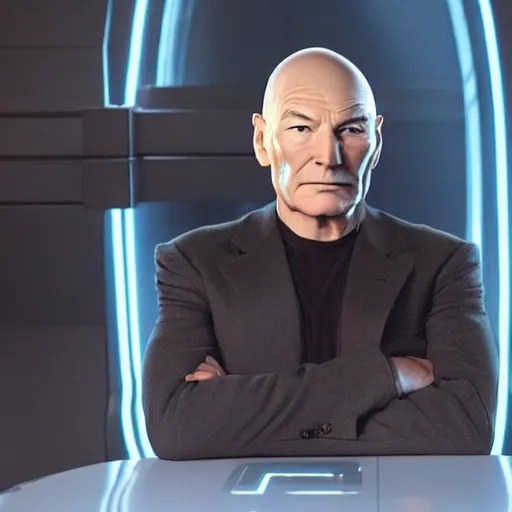 Image similar to portrait, patrick stewart in the movie tron legacy ( 2 0 1 0 ), cinematic, film still