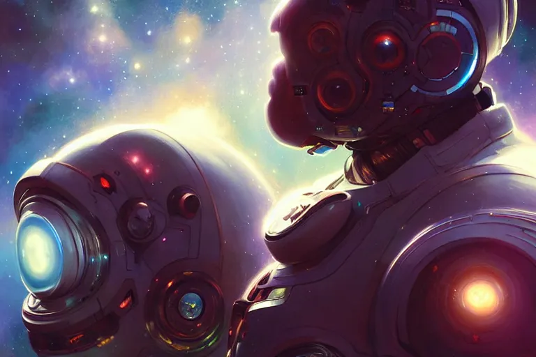 Prompt: portrait of a futuristic bulldog in a spacesuit, a nebula supernova in space, portrait, intricate, digital painting, artstation, concept art, smooth, sharp focus, illustration, cinematic lighting, art by artgerm and greg rutkowski and alphonse mucha