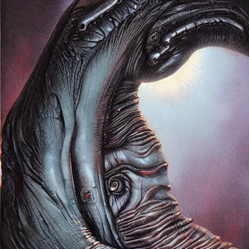 Image similar to the eclipse from berserk, creepy, melting, since, horror, art by wayne barlowe, giger, artgerm