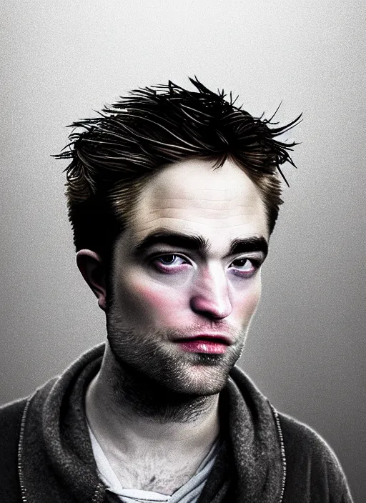 Image similar to robert pattinson in real life, face centered portrait of robert pattinson, confident, fog, rain, volumetric lighting, beautiful, golden hour, sharp focus, ultra detailed, cgsociety by leesha hannigan, ross tran, thierry doizon, kai carpenter, ignacio fernandez rios, noir art house, 4 k, 3 5 mm, fujifilm