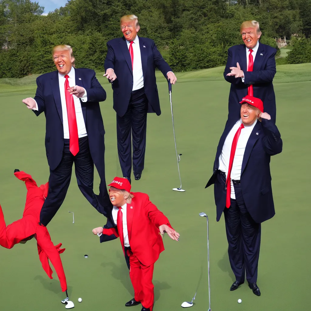 Image similar to donald trump and satan having fun at the putting green, 4 k detailed pphoto