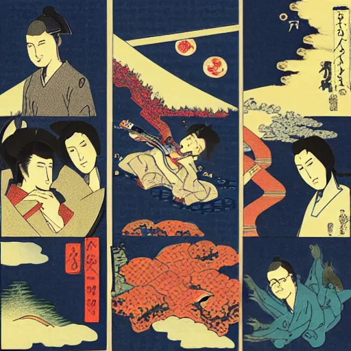 Prompt: weezer blue album cover, ukiyo - e style