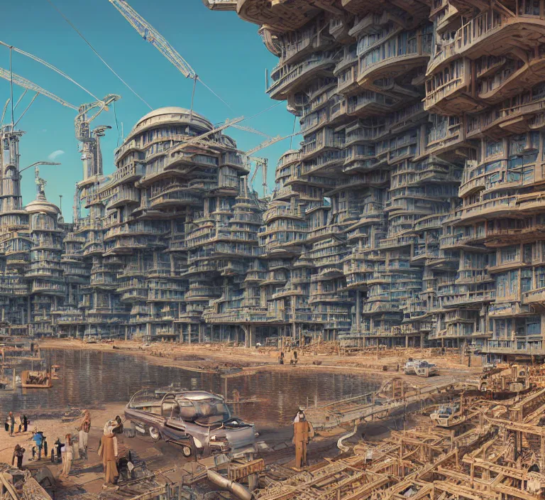 Image similar to hyperrealism photography hyperrealism concept art of highly detailed beavers builders that building highly detailed futuristic sci - fi city by wes anderson and hasui kawase and scott listfield sci - fi style hyperrealism rendered in blender and octane render volumetric natural light