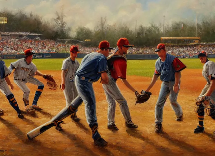 Image similar to a baseball game with cornstalks, themed, oil painting by jama jurabaev, extremely detailed, brush hard, artstation, for aaa game, high quality, brush stroke