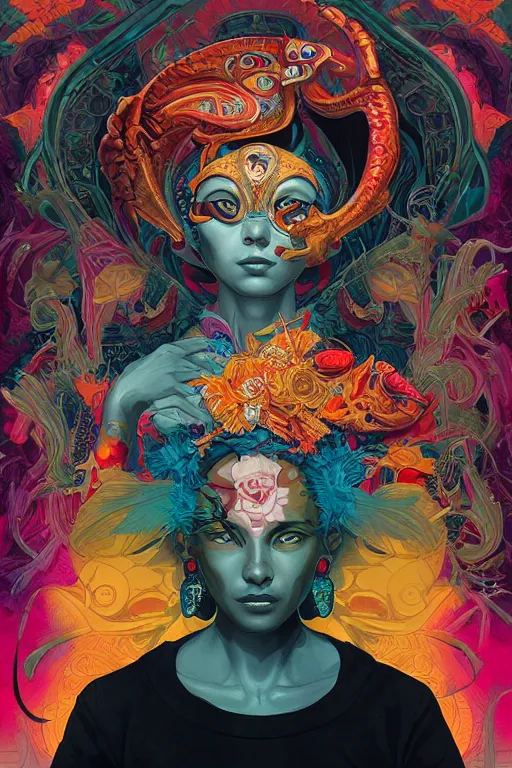 Image similar to Tristan Eaton, victo ngai, peter mohrbacher, artgerm Asura portrait