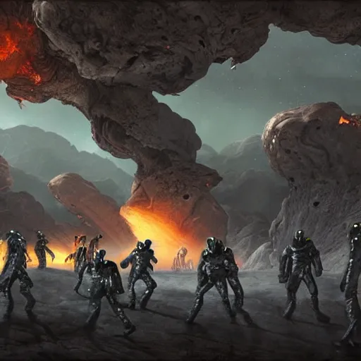 Image similar to space miners drilling on a strange planet, fantasy art, matte painting