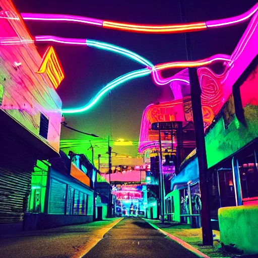 Prompt: They tell stories of a Neon Valley Street as we love in Technicolor