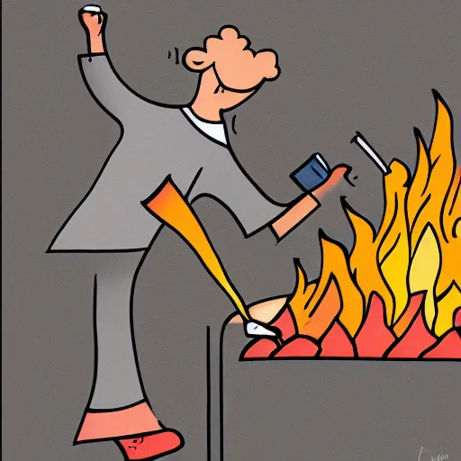Prompt: basic sketch of a person burning money in a fireplace, illustration, line art, coloring book, 4 k