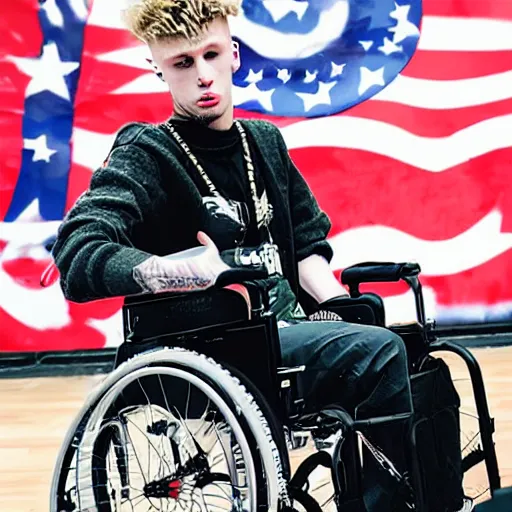 Image similar to machine gun kelly in a wheelchair