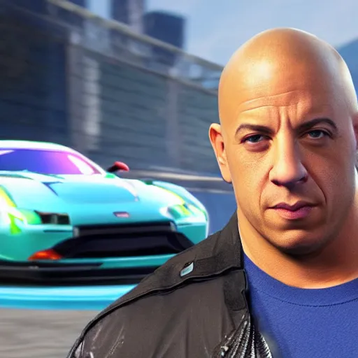 Prompt: vin diesel in hotwheels acceleracers