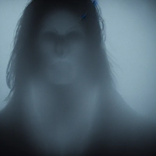 Image similar to a still of a scaryvampire face, studio lighting, 4 k, god rays through fog. cinematic