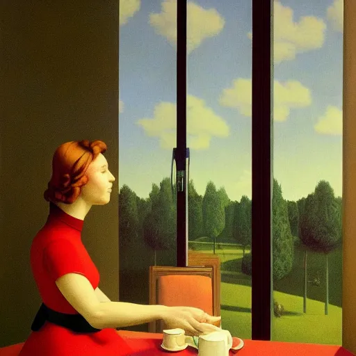 Prompt: a talking tree invites you over for lunch by Raphael, Hopper, and Rene Magritte. detailed, romantic, enchanting, trending on artstation.