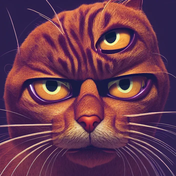 Image similar to portrait of Garfield the cat. intricate abstract. intricate artwork. by Tooth Wu, wlop, beeple, dan mumford. octane render, trending on artstation, greg rutkowski, very coherent symmetrical artwork. cinematic, hyper realism, high detail, octane render, 8k, iridescent accents, deep blacks