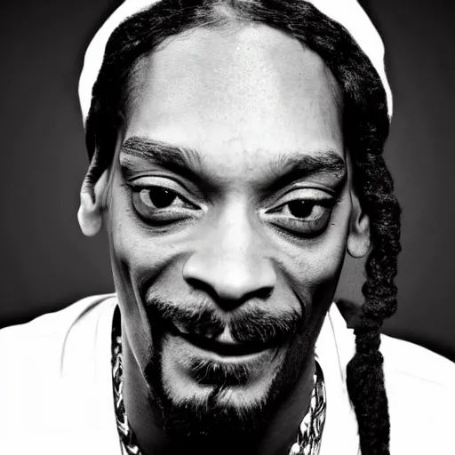 Image similar to Snoop Dog with big eyes eye color red , smiling and holding a joint in his hand