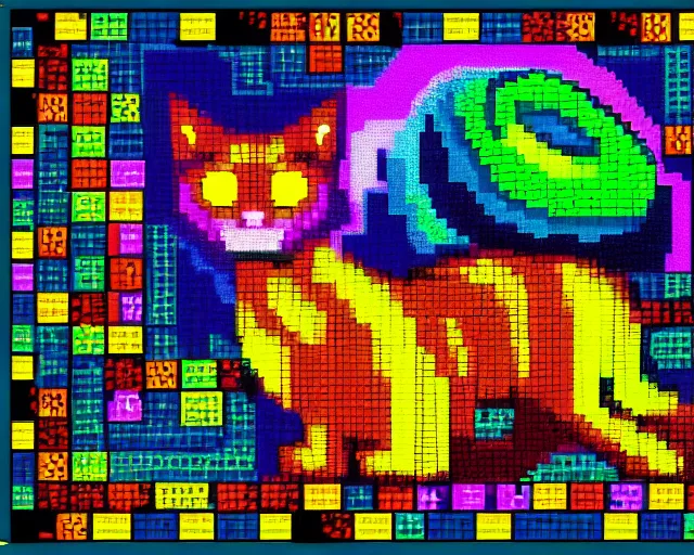 Image similar to catz, 9 0 s computer game by pf magic, cat made of pixel spheres, raster graphics playpen, 2 5 6 colors, windows 3. 1