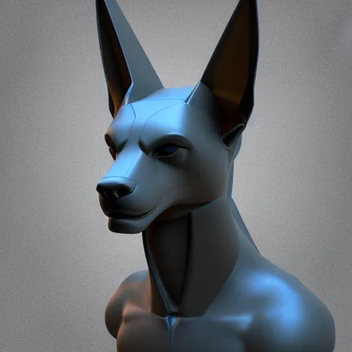 Image similar to anubis, nasus, digital model, head, detailed, beeple, art station, head, colored, perfect lines, symetric