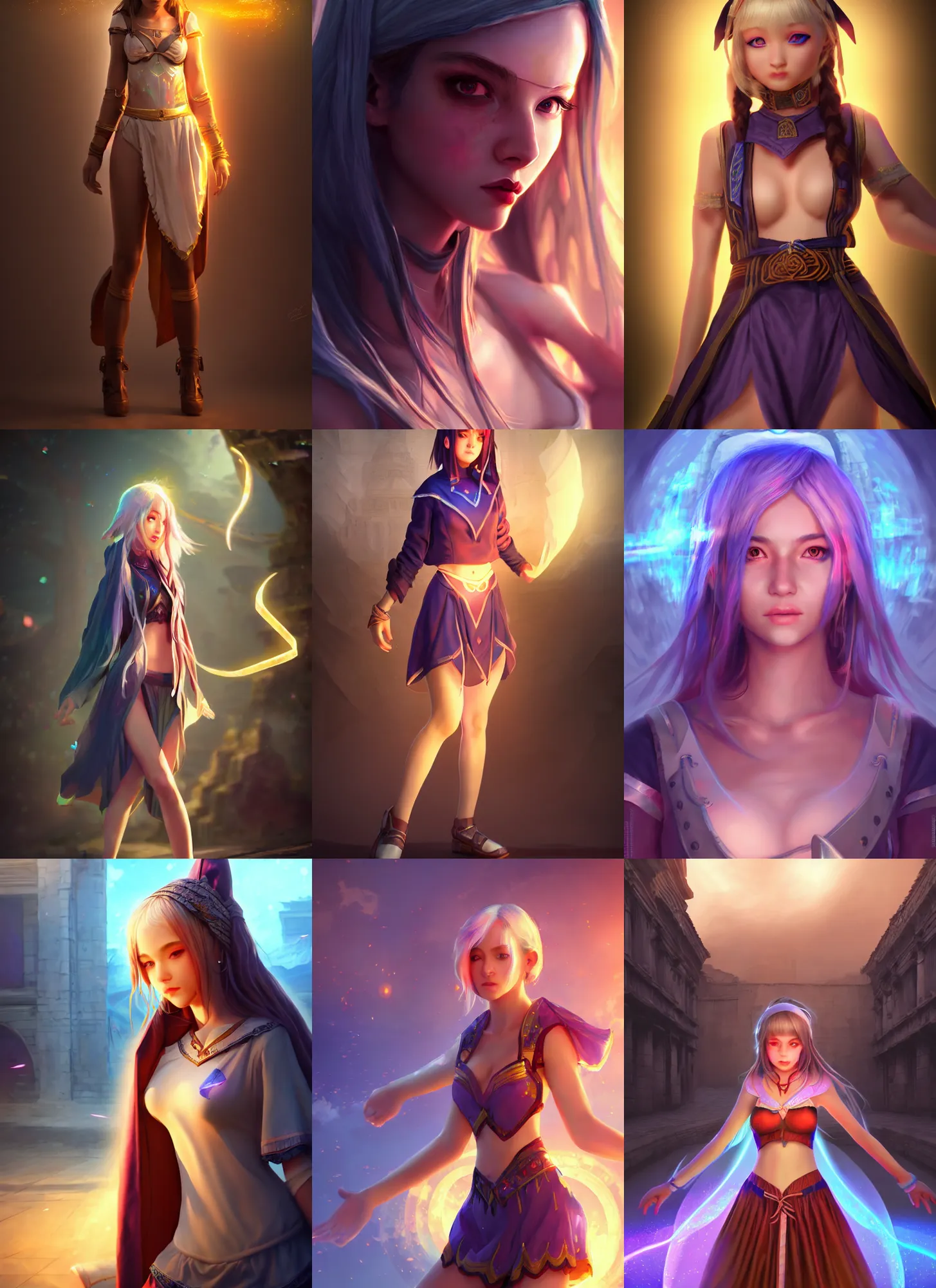 Prompt: artistic scenery light ,procedurally generated, epic mage girl character posing for poster art, costume design from shopping mall, ancient city streets behind her, substance designer, PBR, HD, Ultra detailed, hyperrealistic, megascans, volumetric light, concept by master artist, made in paint tool SAI2, trending pixiv face