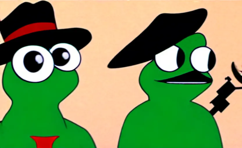 Prompt: frame from pepe detective movie