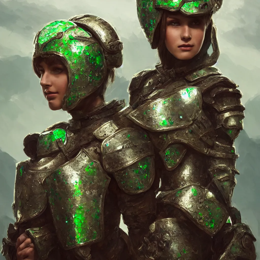 Prompt: photo of a beautiful medieval female scout, brown plated armor with green crystals, full body portrait, on a cliff, elegant, highly detailed, smooth, sharp focus, illustration, beautiful, geometric, trending on artstation, unreal engine, octane render, cinematic, artwork by WLOP
