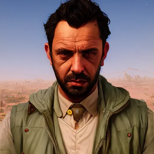 Image similar to highly detailed portrait salvador dalli in gta v, stephen bliss, unreal engine, fantasy art by greg rutkowski, loish, rhads, ferdinand knab, makoto shinkai and lois van baarle, ilya kuvshinov, rossdraws, tom bagshaw, global illumination, radiant light, detailed and intricate environment