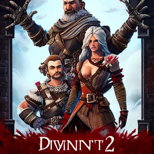 Image similar to divinity original sin 2 movie poster, high detail