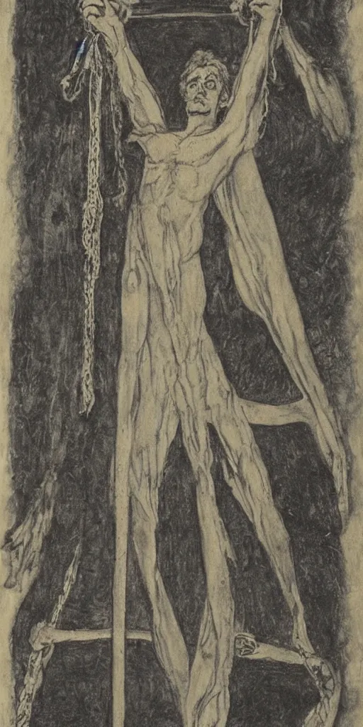 Image similar to the hanged man tarot card by austin osman spare