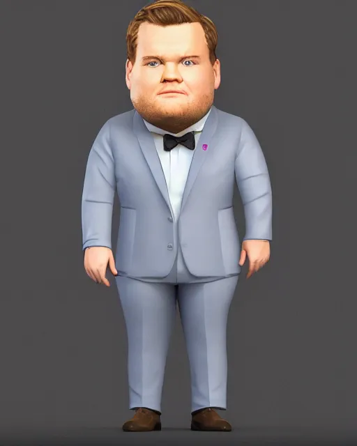 Image similar to full body 3d render of James Corden as a funko pop, studio lighting, white background, blender, trending on artstation, 8k, highly detailed , intricate details