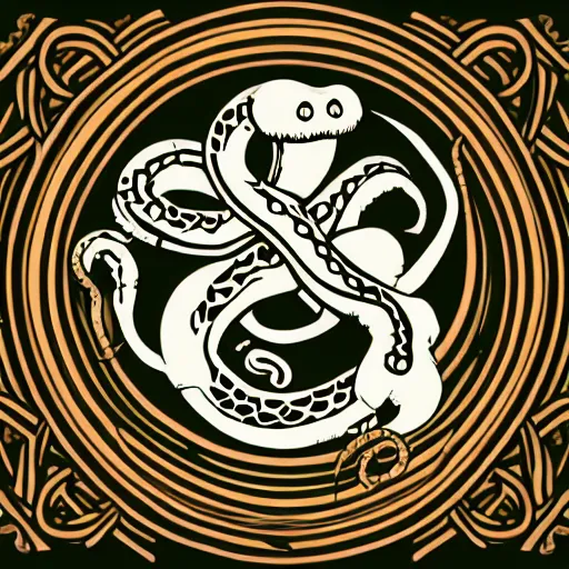 Image similar to an emblem containing a kraken in the center, with snakes as tentacles, 4k