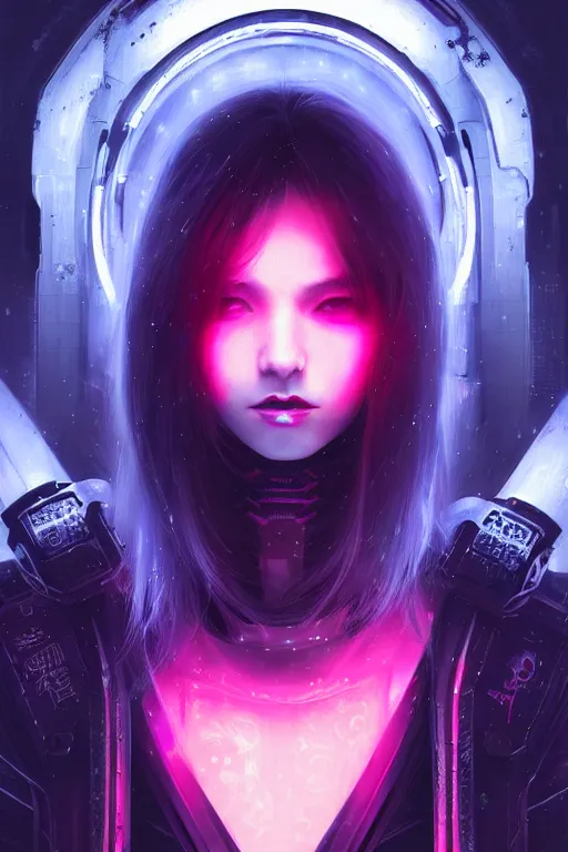 Image similar to portrait futuristic evil cyberpunk young female Death Knight, in futuristic snowy tokyo rooftop cyberpunk night, ssci-fi, fantasy, intricate, very very beautiful, elegant, neon light, highly detailed, digital painting, artstation, concept art, soft light, hdri, smooth, sharp focus, illustration, art by tian zi and craig mullins and WLOP and alphonse mucha