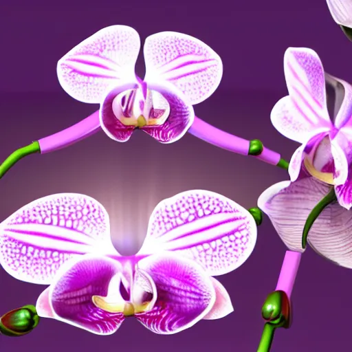 Prompt: an orchid flower, robotic, made of metal, shiny, glowing, unreal engine
