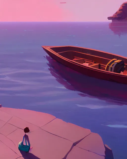 Prompt: a boat made of red stone, deep water, cory loftis, james gilleard, atey ghailan, makoto shinkai, goro fujita, studio ghibli, rim light, exquisite lighting, clear focus, very coherent, plain background, soft painting