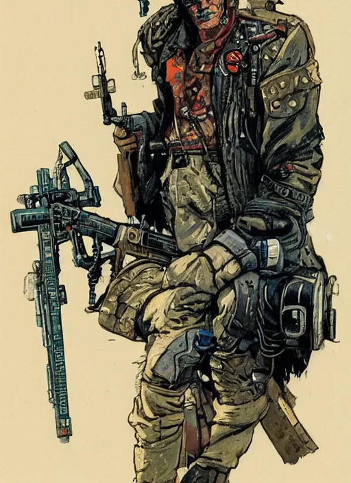 Image similar to cyberpunk mercenary. portrait by jean giraud and anton otto fischer and john philip falter and will eisner and gil elvgren