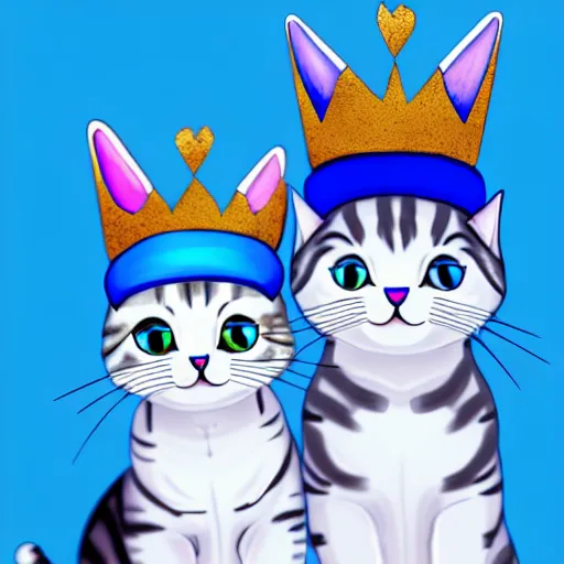 Image similar to cute cat family wearing blue crowns , digital art , trending on artstation , 4k , HD