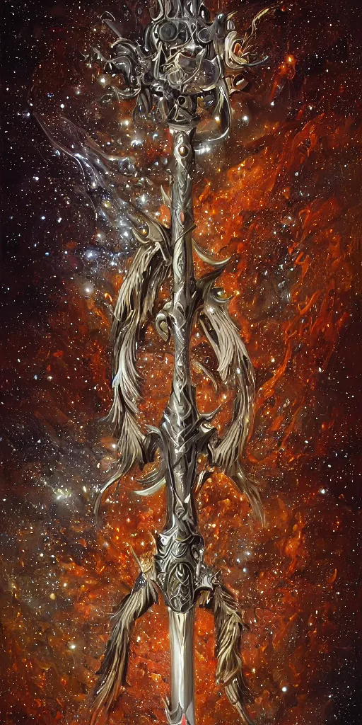 Prompt: a sword made from metal of a dying star, intricate, highly detailed, digital painting, sharp focus, fantasy, magical