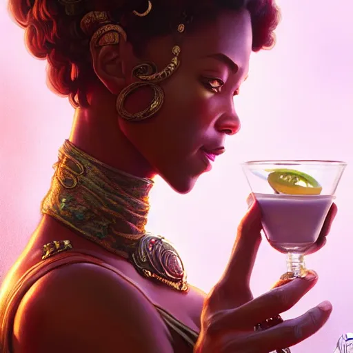 Image similar to Bill Cosby Mixologist, closeup, D&D, fantasy, intricate, elegant, highly detailed, digital painting, artstation, concept art, matte, sharp focus, illustration, hearthstone, art by Artgerm and Greg Rutkowski and Alphonse Mucha