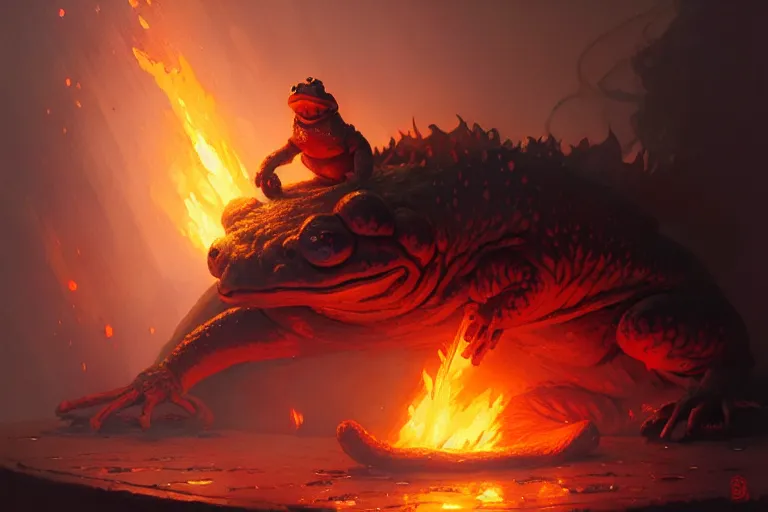 Prompt: fire toad by bayard wu, anna podedworna, gaston bussiere, greg rutkowski