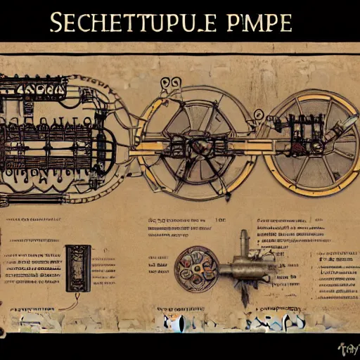 Prompt: schematics for a steampunk time machine