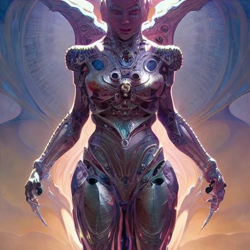 Image similar to cyborg dragon, cinematic lighting, intricate, elegant, highly detailed, digital painting, artstation, sharp focus, illustration, psychedelic colors, art by artgerm and greg rutkowski and alphonse mucha and Wayne Barlowe and william-adolphe bouguereau