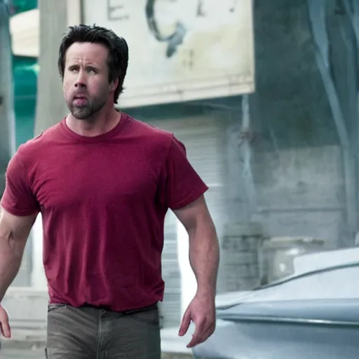 Prompt: rob mcelhenney as the incredible hulk movie still