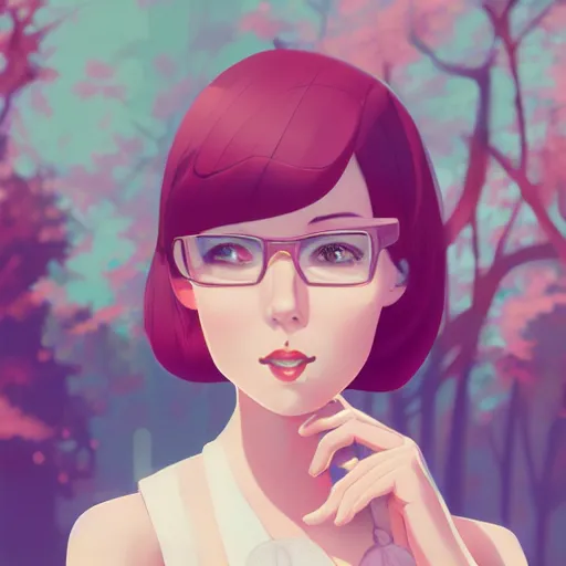 Image similar to a beautiful woman in 1950\'s fashion, park landscape, 4k, anime key visual, lois van baarle, ilya kuvshinov, rossdraws, artstation