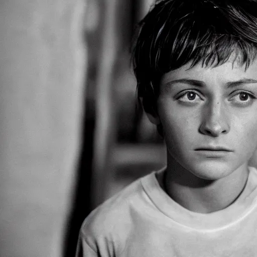 Image similar to noah schnapp plays ralph in lord of the flies ( 1 9 6 3 ), 3 5 mm black and white, highly detailed, cinematic lighting