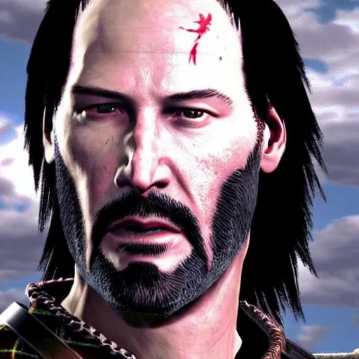 Image similar to Keanu Reeves in the God of War game